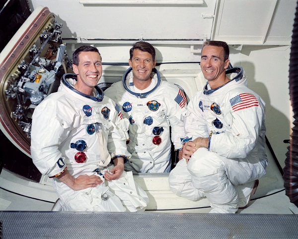 Die Apollo 7 Crew (v.l.n.r.): Donn F. Eisele, Walter M. Schirra Jr. und Walter Cunningham | Quelle: NASA